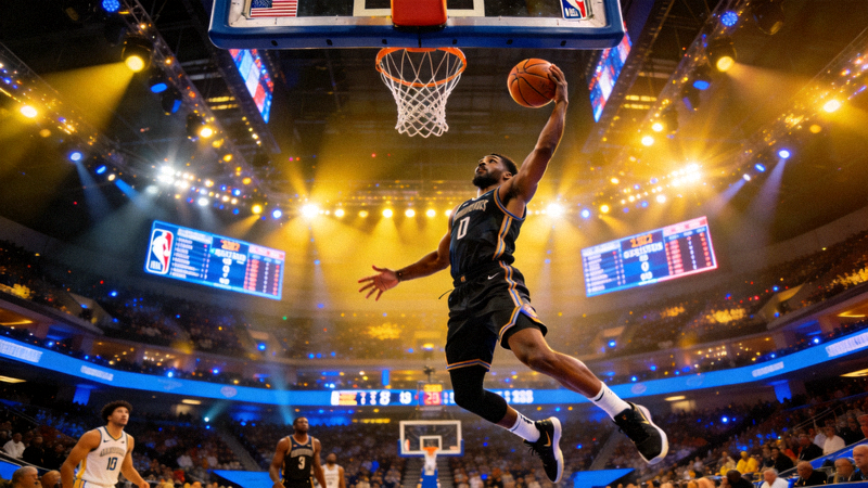 篮球赛事直播画面 - NBA赛场球员投篮瞬间，灯光璀璨